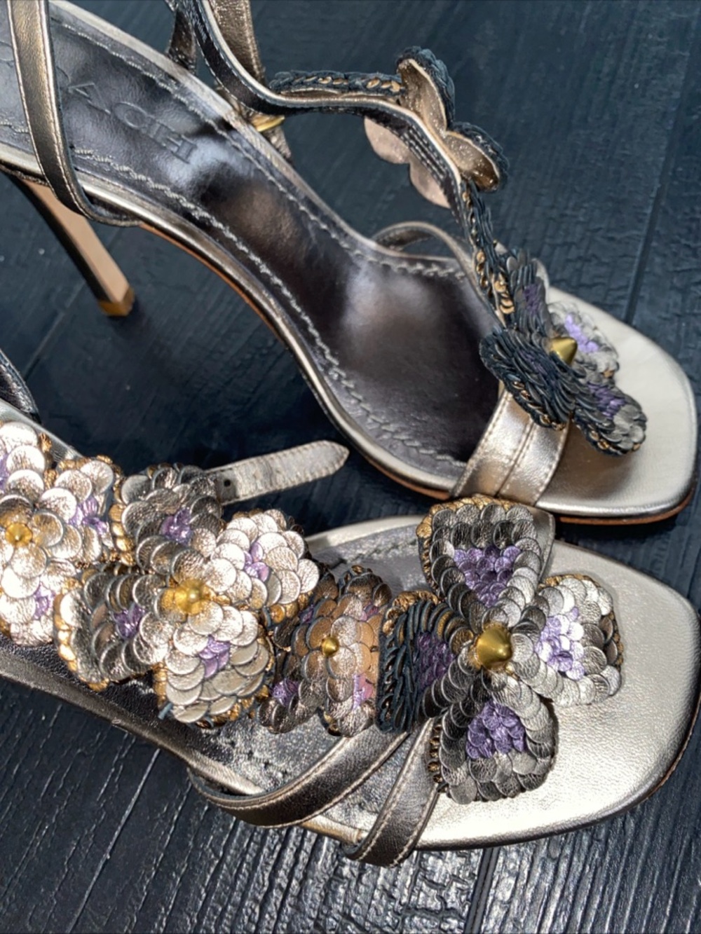 Coach Bianca Womens Sandals Heels Ankle Straps Embellished Leather 7.5 - Picture 5 of 16